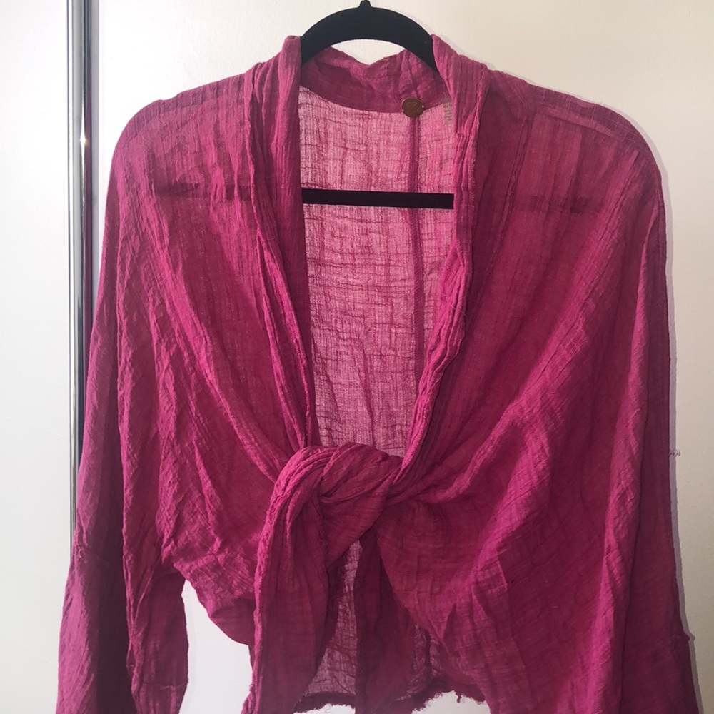 Free people tie up sheer pink top